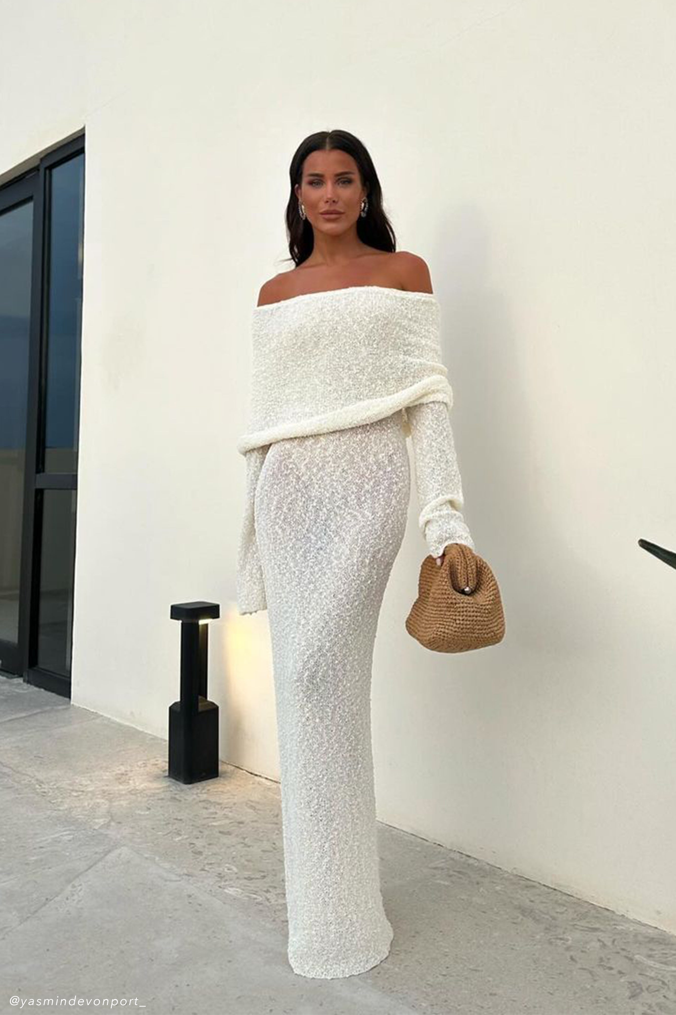 Isobella Off Shoulder Boucle Maxi Dress